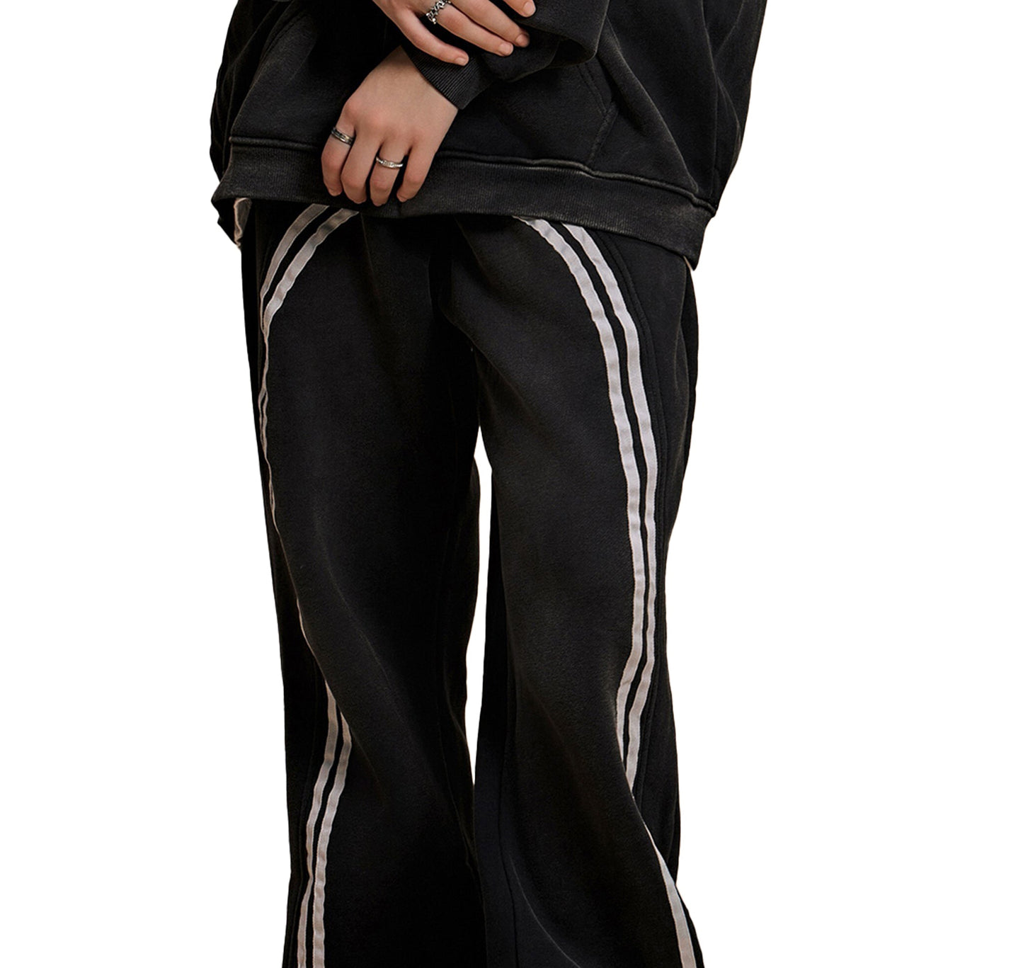 Sun Fade Contrast Tape Fleece Sweatpants - Black