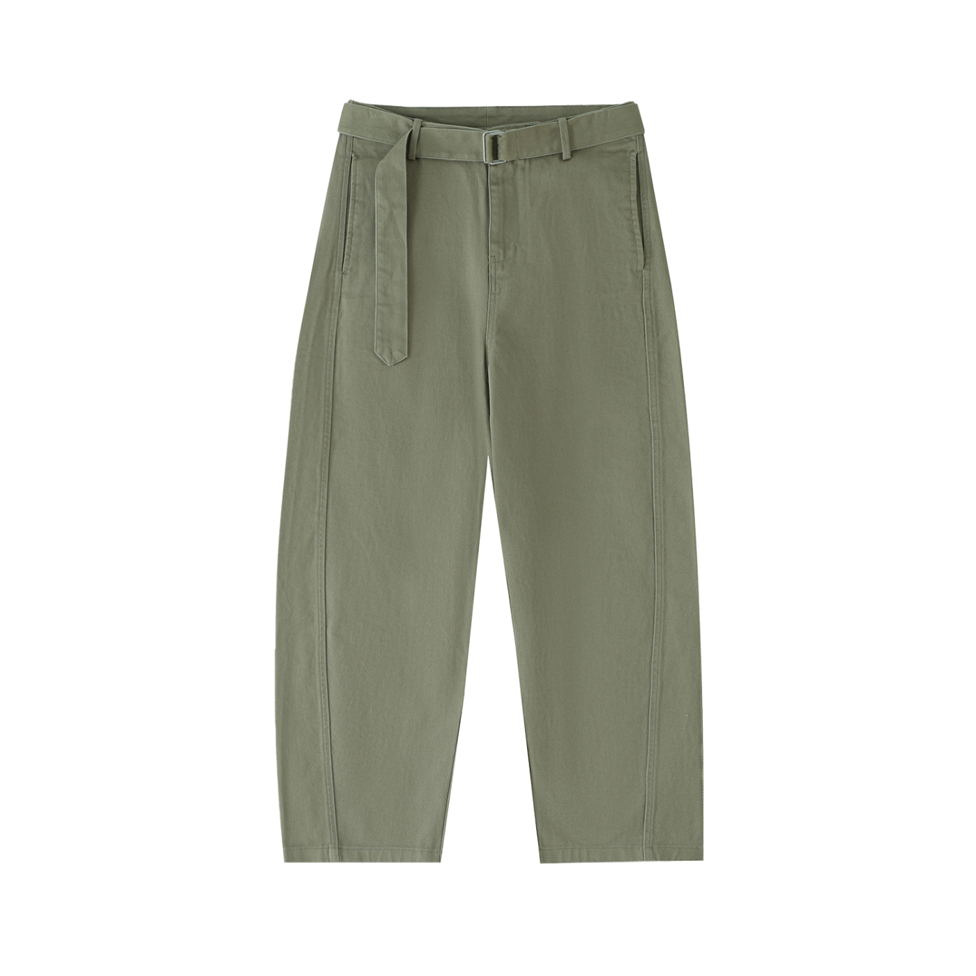 Belted Barrel-Leg Chino Pants