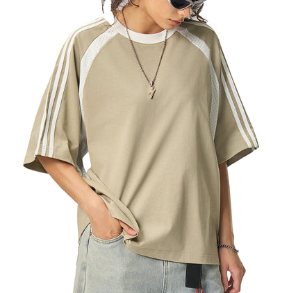 Contrast Stripes Panel Mesh T-shirt