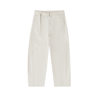 Belted Barrel-Leg Chino Pants