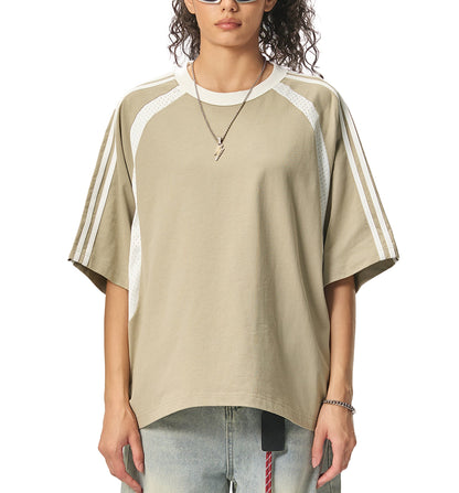 Contrast Stripes Panel Mesh T-shirt
