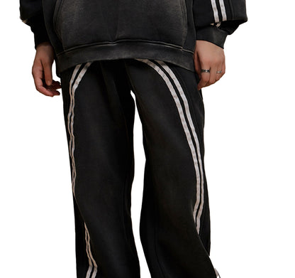 Sun Fade Contrast Tape Fleece Sweatpants - Black