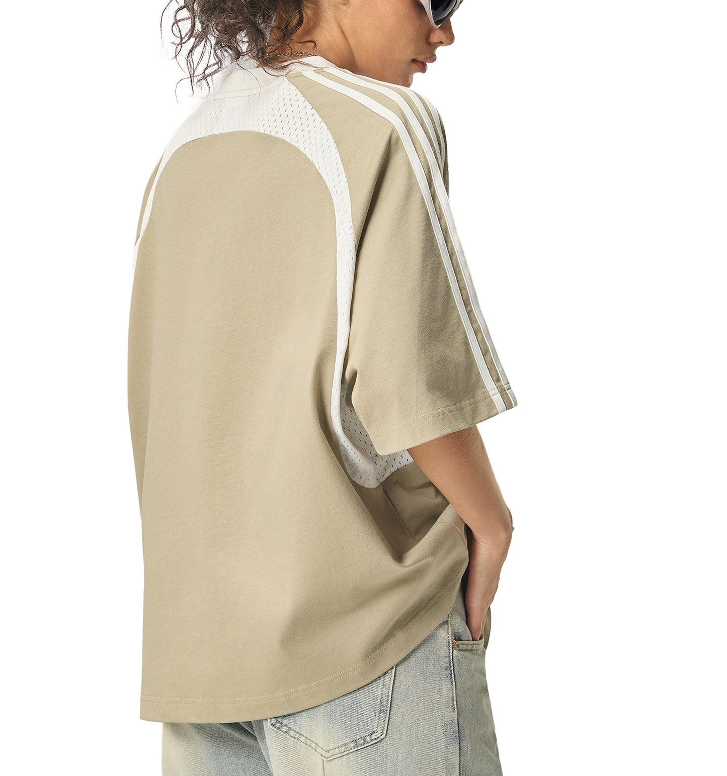 Contrast Stripes Panel Mesh T-shirt