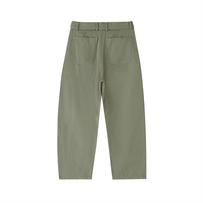 Belted Barrel-Leg Chino Pants