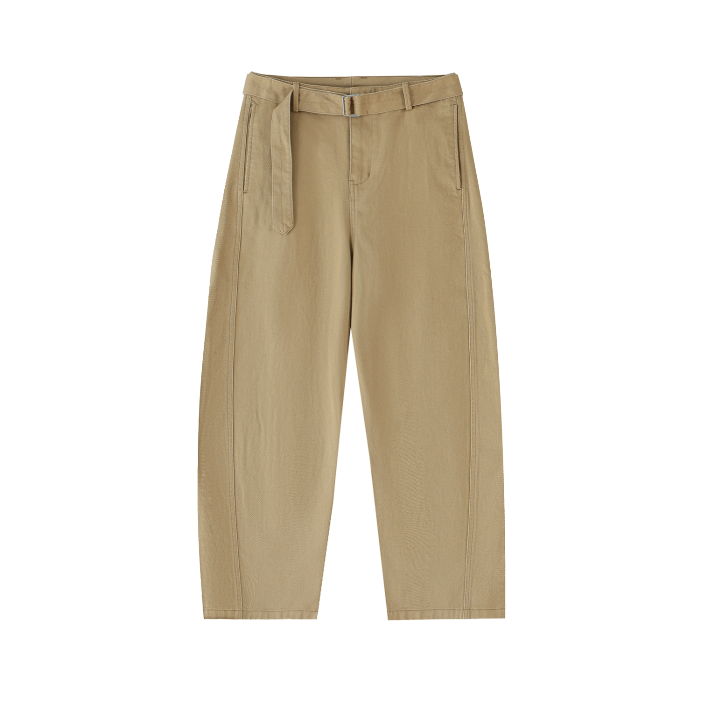 Belted Barrel-Leg Chino Pants