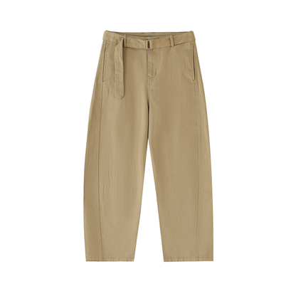 Belted Barrel-Leg Chino Pants